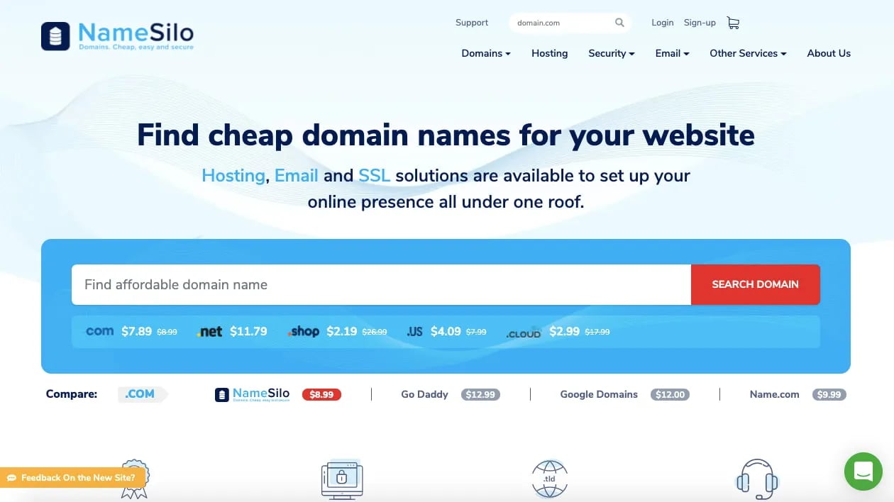 search page for the domain registrar NameSilo-1