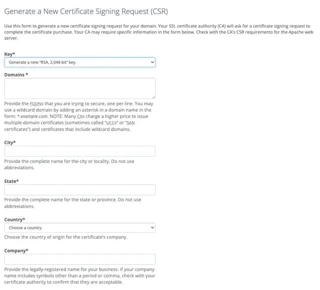 how to get an ssl certificate: generate csr form