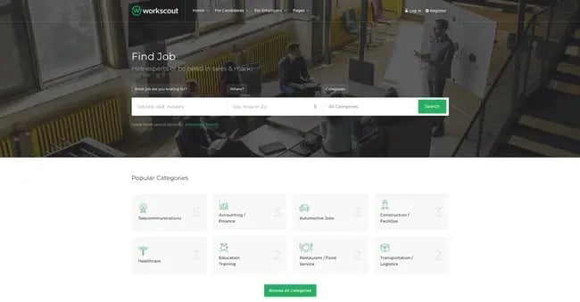 theme demo for the wordpress job board theme workscout