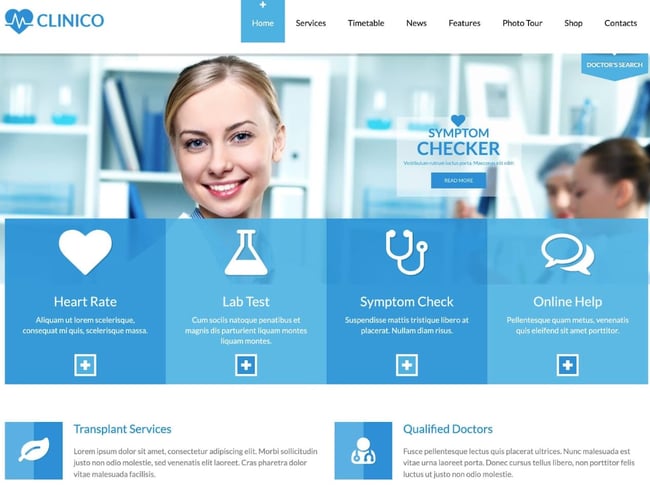 Best medical WordPress theme: Clinico homepage. 