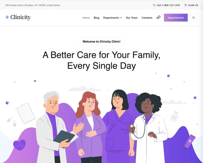 best medical wordpress themes: Clinicity homepage. 