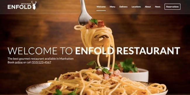 WordPress theme Enfolds Classic Restaurant demo features mutliple parallax image sections