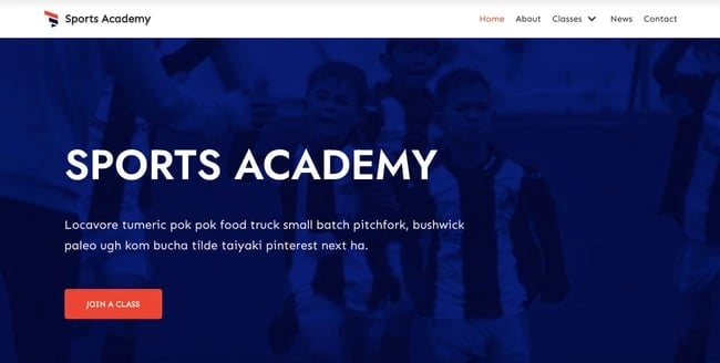 Sport Academy demo of WordPress theme Neve has smooth parallax scrolling 