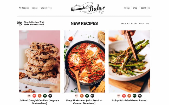 best personal website examples: minimalist baker