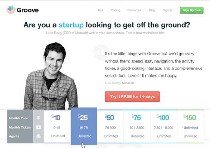 Pricing page example: Groove