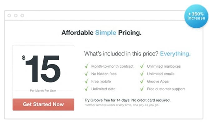 Pricing page example: Groove 2
