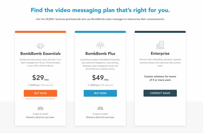 best pricing page examples bombbomb.jpeg?width=650&name=best pricing page examples bombbomb - 12 Best Pricing Page Examples To Inspire Your Own Design