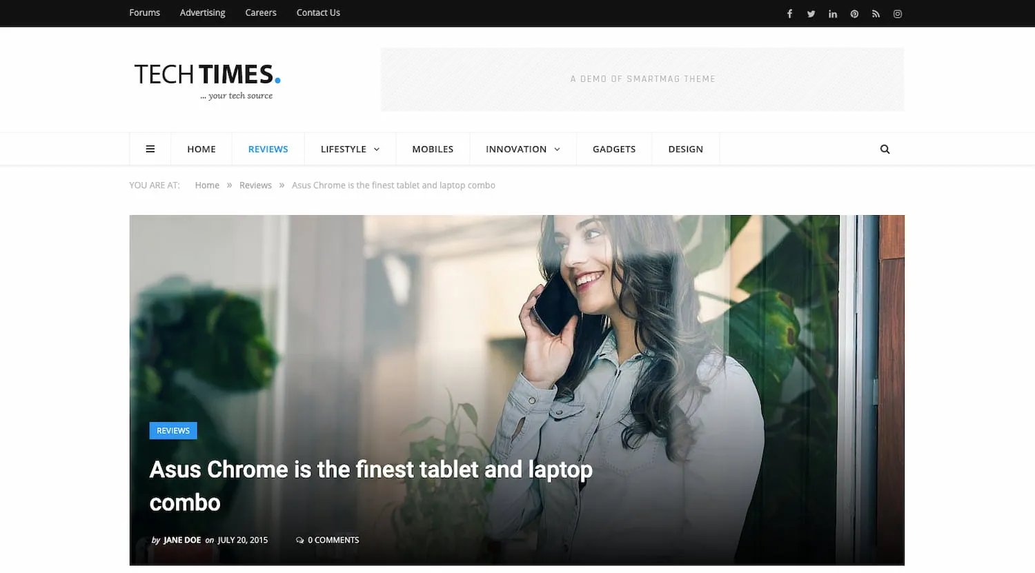 SmartMags Tech Times theme demo includes product reviews