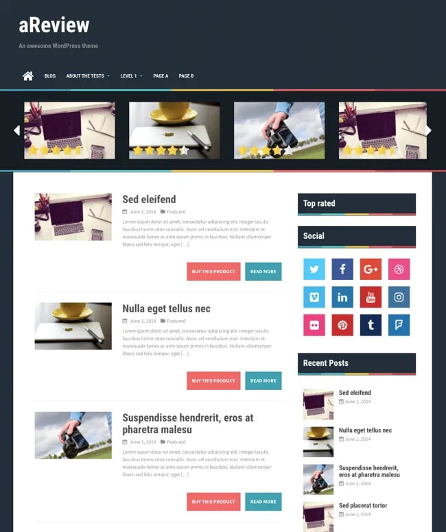 aReview theme demo showcasing review site on WordPress