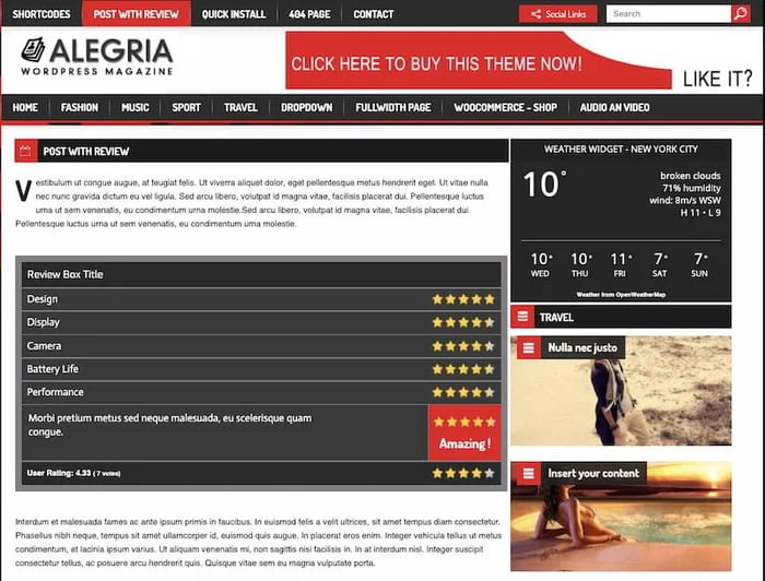 Alegria theme demo features review post
