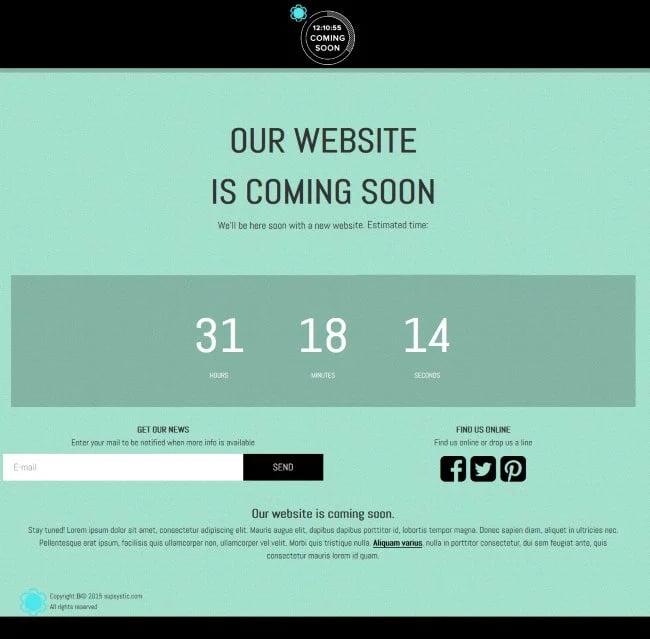 WordPress Maintenance Mode page template included with Coming Soon by Supsystic plugin