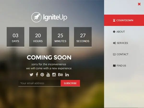 WordPress maintenance page template included with IgniteUp – Coming Soon and Maintenance Mode plugin