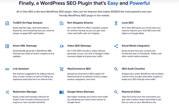 All in One SEO Features
