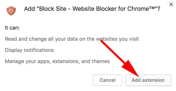 "Add extension" button for Block Site extension in Chrome