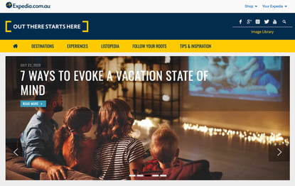 expedia blog front page content marketing example