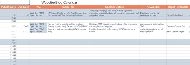 free marketing Microsoft Excel template: editorial calendar