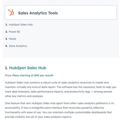 Best blog ideas, HubSpot's blog post with sales analytics tools