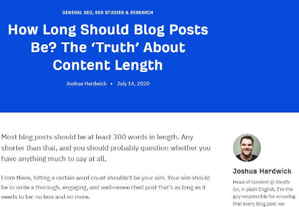 blog post example from ahrefs's blog that reads 'how long should blog posts be?'