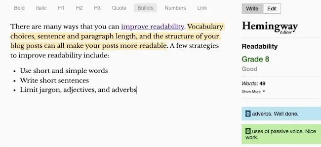 Blog SEO tips, examples: Readability tool