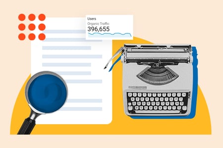 bblogging for seo: magnifying glass and typewriter