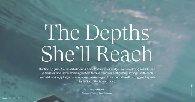 The Depths She'll Reach blue website designs features video backgrounds of the ocean