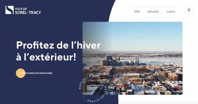 Sorel City's navy blue website layers navy blue and white backgrounds