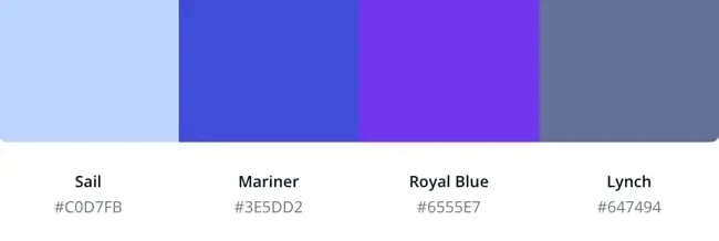 blue website color scheme featuring Sail, Mariner, Royal Blue, and Lynch