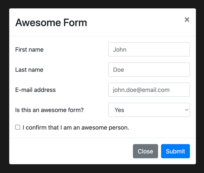 bootstrap form template example: modal form