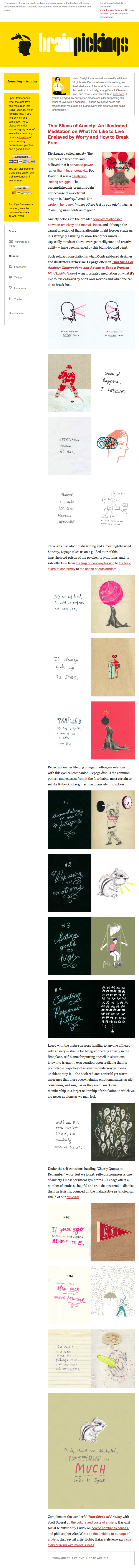 e-Mail newsletter exemplo de design com links, clipes e imagens por BrainPickings