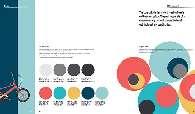 Color palette for Love to Ride with nine cool colors in circular icons