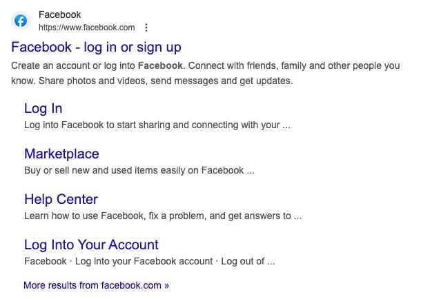 branded search example, Facebook