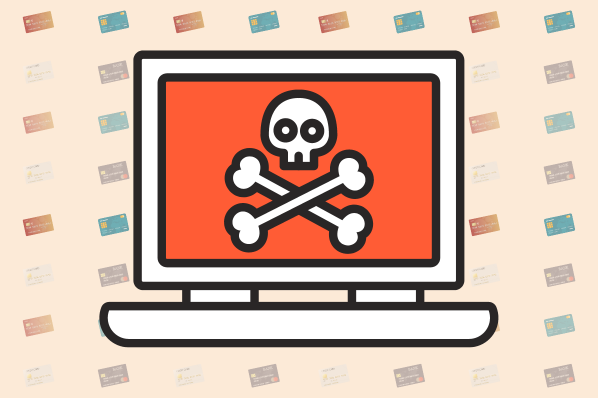 an illustration of a computer with a skull and crossbones to represent brandjacking