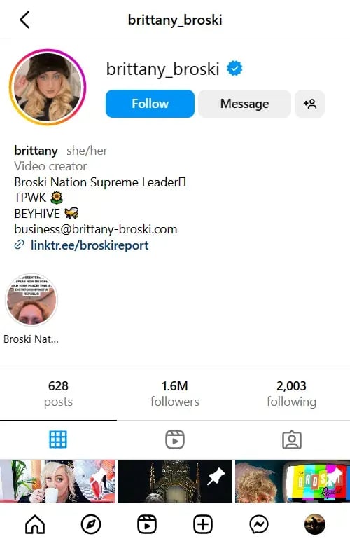 Brittany Broski’s Instagram profile.