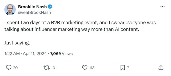 X post about influencer marketing by Brooklin Nash