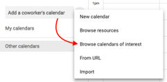 Opção de menu dropdown para navegar pelos calendários de interesse