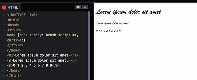 HTML and CSS fonts code example: Brush Script MT - best html fonts 