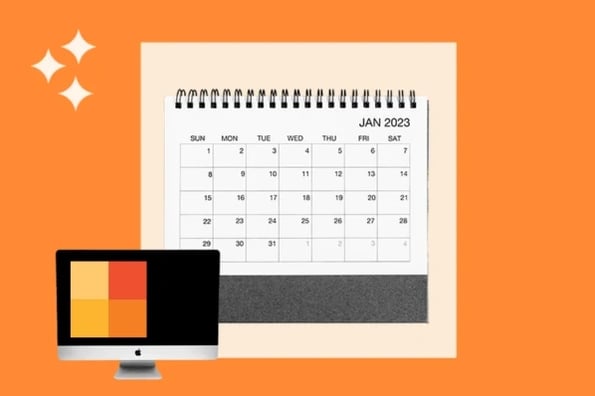 Editorial calendar template graphic with a calendar to stand for the content calendar and publishing schedule.