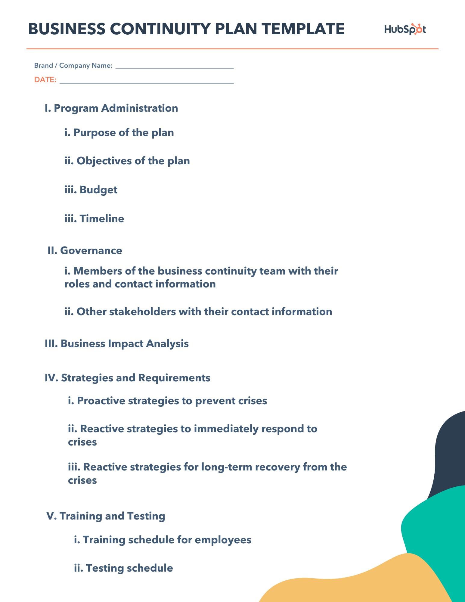 business continuity plan template