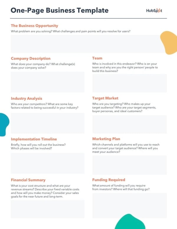 free editable One-Page Business Plan PDF  Template