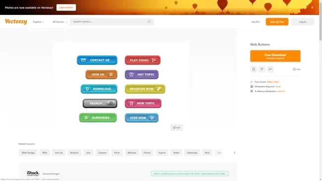 website buttons: Vecteezy example