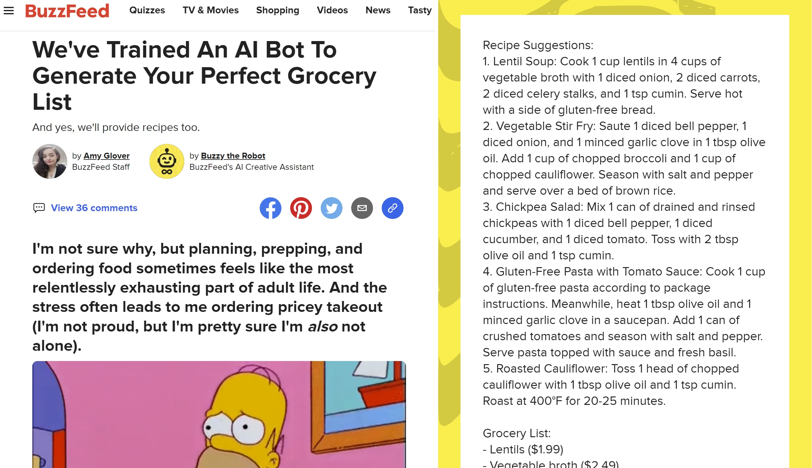 Screenshot of AI-generated Buzzfeed quiz