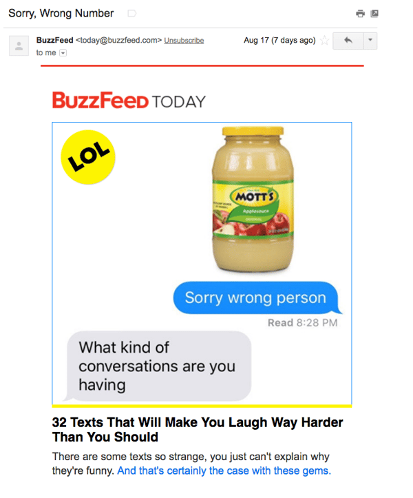 Ejemplo de campaña de marketing por correo electrónico de BuzzFeed Today