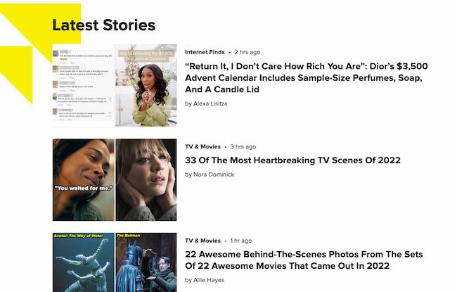 Examples of curated content: Buzzfeed