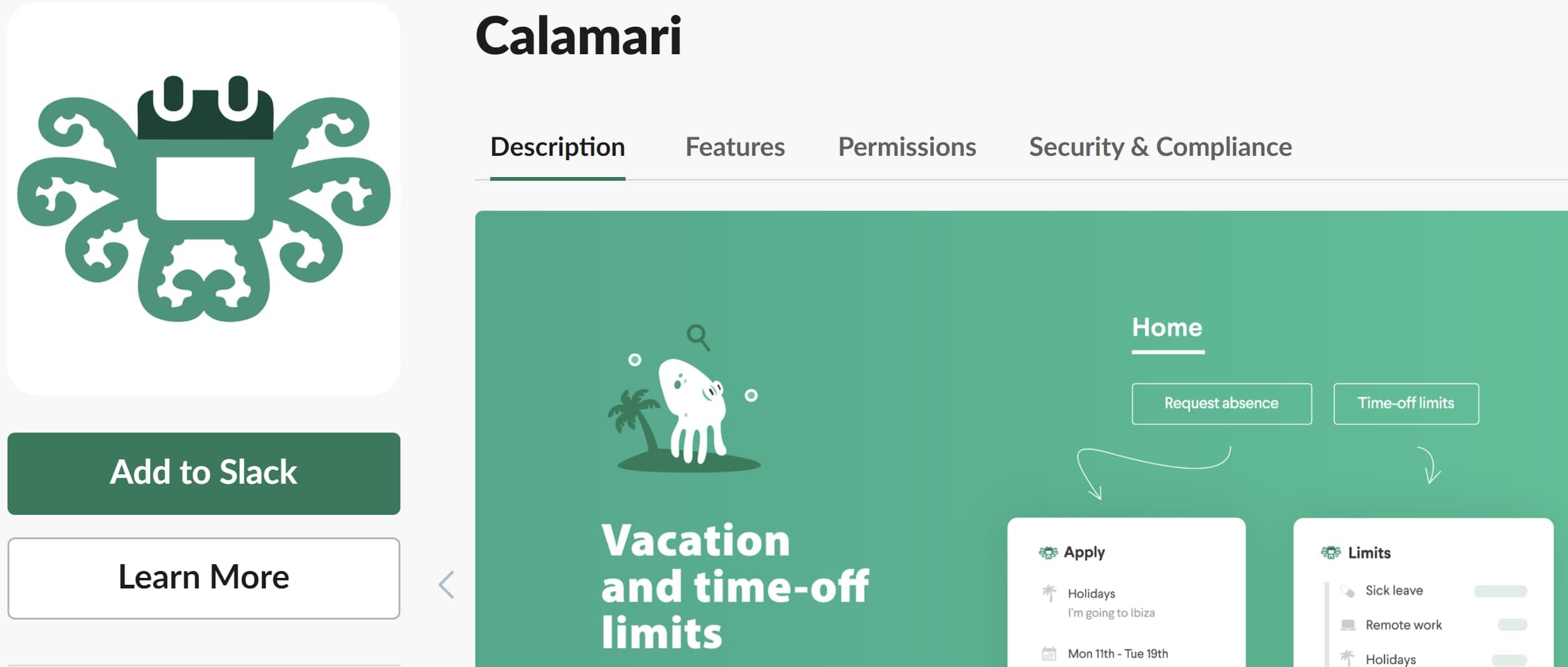 Screenshot of Calamari, a bot for Slack