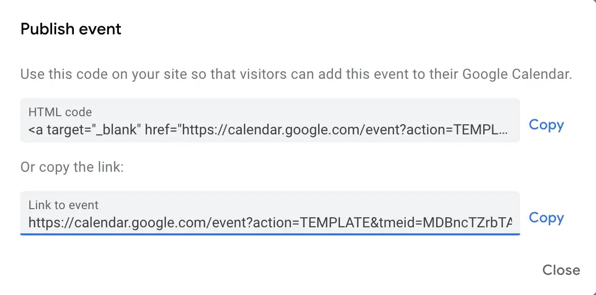 Gmail calendar publish event