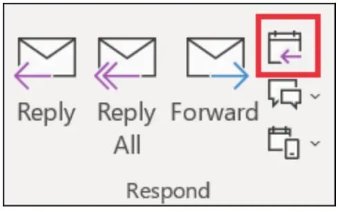 Screenshot of "reply with meeting' feature; how to send a calendar invite