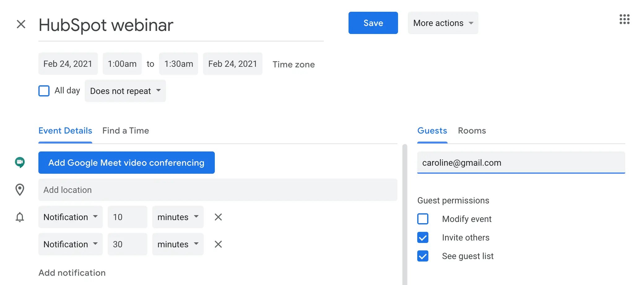 gmail save and send; how to send a calendar invite