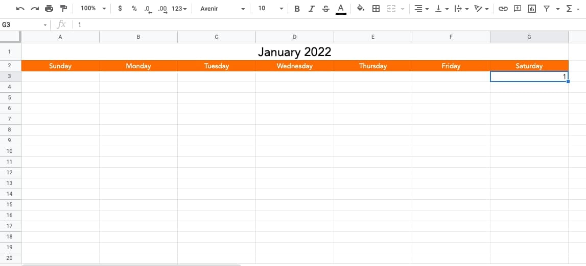 How to Make a Google Sheets Calendar: Fill In the Dates