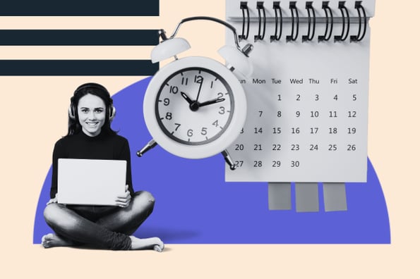 a woman looks at editorial calendar online