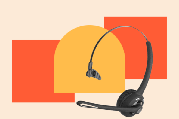 call center GIFs, call center headset against orange and yellow background